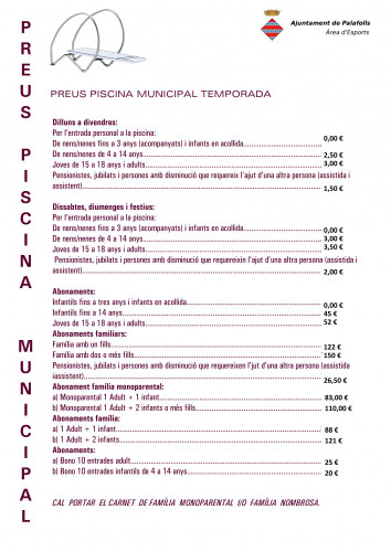 Cartells preus Piscina municipal Palafolls 2019