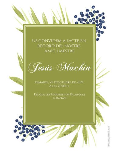 Cartell acte homenatge Jesús Machín de l'Escola Les Ferreries